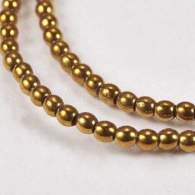 Golden Plated Electroplate Non-Magnetic Synthetic Hematite Round Beads Strands X-G-J169A-2mm-04-1
