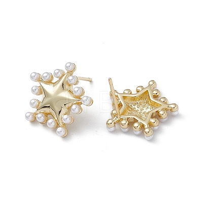 Long-Lasting Plated Brass Stud Earrings with Plastic Pearl for Women EJEW-A088-09G-1