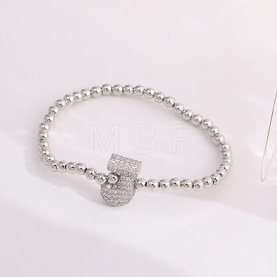 Brass Micro Pave Clear Cubic Zirconia Beaded Stretch Bracelets for Women FS-WG5260F-09-1