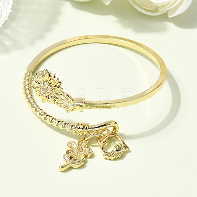 Brass Micro Pave Clear Cubic Zirconia Cuff Bangles BJEW-F526-02G-1