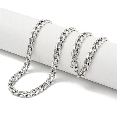 Non-Tarnish 201 Stainless Steel Cuban Link Chain Necklaces for Women and Men NJEW-F322-01P-1