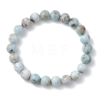 Natural Larimar Round Beads Stretch Bracelets for Women Men BJEW-JB13382-01-1