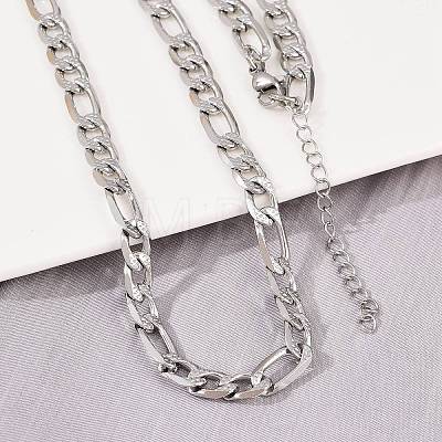 6MM 304 Stainless Steel Figaro Chain Necklaces for Women NJEW-G177-02P-1