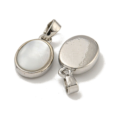 Rack Plating Brass Pave Natural White Shell Oval Charms KK-U025-07P-01-1