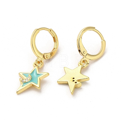 Star & Moon Real 18K Gold Plated Brass Dangle Leverback Earrings EJEW-L268-032G-04-1