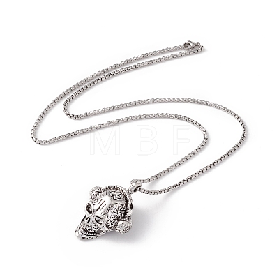 Alloy Skull with Headset Pendant Necklace with 201 Stainless Steel Box Chains NJEW-E016-04AS-1