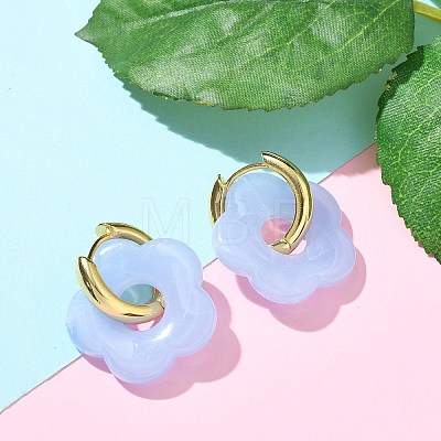 Brass Resin Flower Hoop Earrings for Women EJEW-U038-01G-06-1