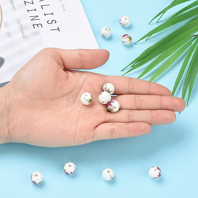 Floral Printed Porcelain Beads X-CFF042Y-1