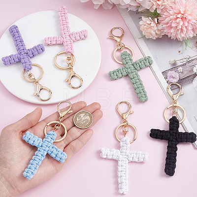 6Pcs 6 Colors Cotton Woven Cross Keychains KEYC-HY0001-42-1