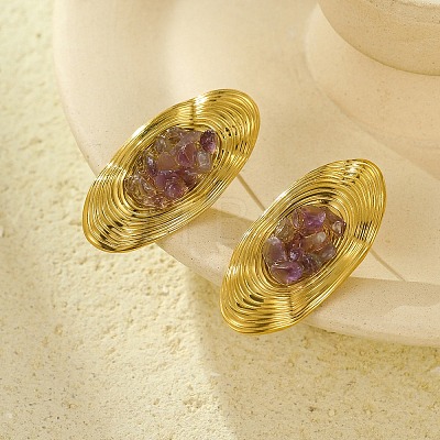 Oval Stainless Steel Stud Earrings EJEW-D303-01G-03-1