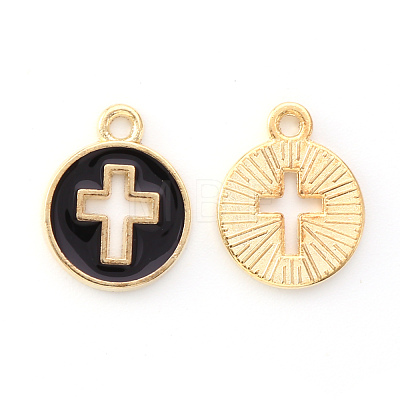 Light Gold Plated Alloy Enamel Pendants X-ENAM-R136-18E-1