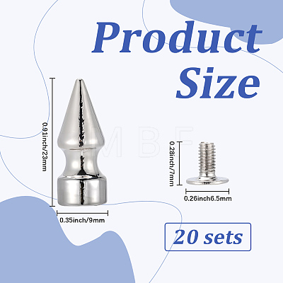 20Pcs Zinc Alloy Spikes Screwback Studs FIND-GF0008-53B-1