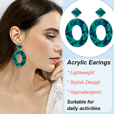 ANATTASOUL 5 Pair 5 Color Acrylic Hollow Oval Dangle Stud Earrings with Steel Iron Pins for Women EJEW-AN0004-04-1