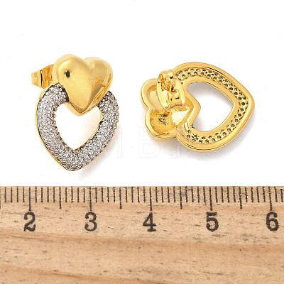 Brass Micro Pave Clear Cubic Zirconia Stud Earrings EJEW-F359-03G-02-1