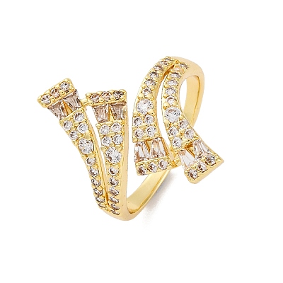 Brass Micro Pave Clear Cubic Zirconia Cuff Rings for Women RJEW-U043-11G-1