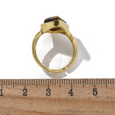 Rhombus Natural Tiger Eye Finger Rings RJEW-B113-01G-04-1