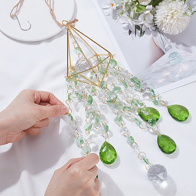 Crystal Glass & Iron Hanging Suncatchers HJEW-SP0001-87-1