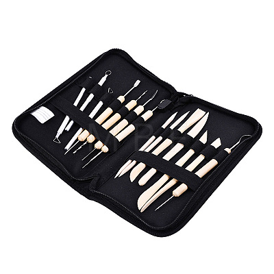 Wooden Handle Pottery Tool Sets AJEW-L072-51-1