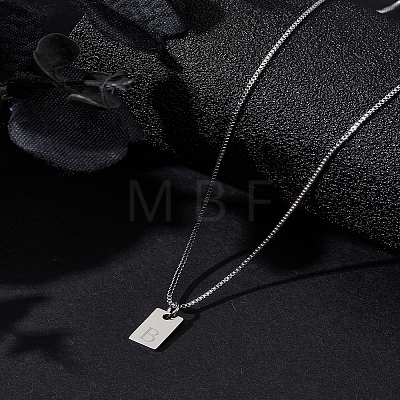 1Pc Stainless Steel Letter Rectangle Pendant Necklaces NJEW-LP0001-34B-P-1