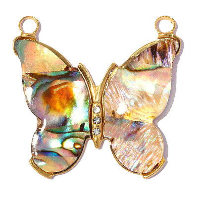 304 Stainless Steel & Abalone Shell Paua Shell Pendants STAS-A26-04-04-1