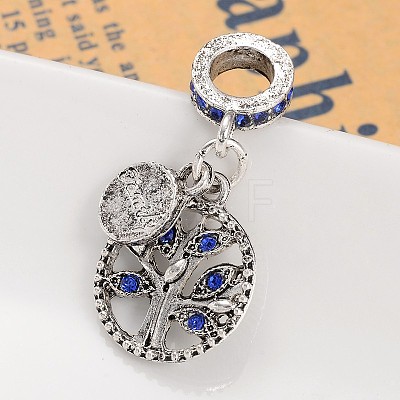 Ring with Tree Alloy Rhinestone European Dangle Charms MPDL-M052-02-1