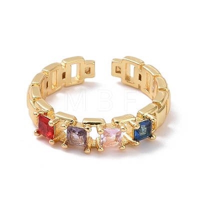 Colorful Cubic Zirconia Rectangle Open Cuff Ring RJEW-P032-07G-1