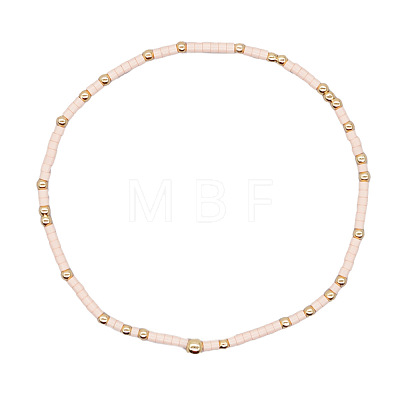 Minimalist Glass Seed Beads & Brass Beads Stretch Bracelets for Women BC0195-9-1