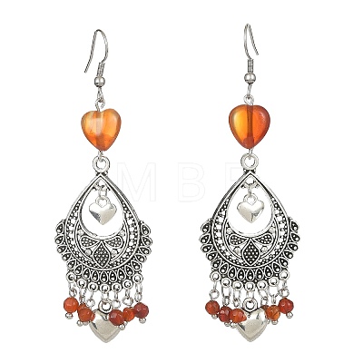 Dyed Natural Red Agate Heart Chandelier Earrings EJEW-JE05364-04-1