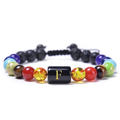 7 Chakra Natural Mixed Gemstone & Lava Rock & Glass Beads Ajustable Bracelets MO5857-6-1
