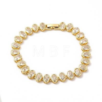 Clear Cubic Zirconia Oval Link Chain Bracelet BJEW-E073-04G-1