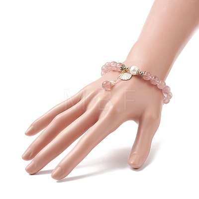 Natural Strawberry Quartz & Pearl Stretch Bracelet BJEW-JB09224-04-1