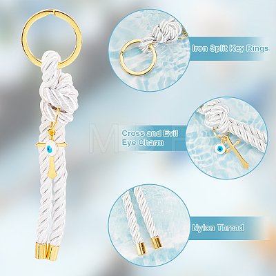 Nylon Thread Keychain with Cross and Evil Eye Charm KEYC-PH01519-1