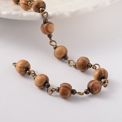 Round Handmade Wood Beaded Chains AJEW-JB00180-1