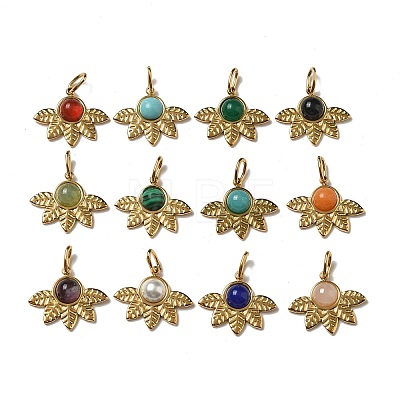 Ion Plating(IP) 304 Stainless Steel with Natural & Synthetic Gemstone Pendants STAS-G351-24G-1