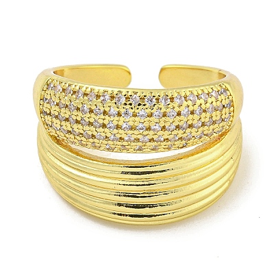 Rack Plating Brass Micro Pave Cubic Zirconia Open Cuff Rings for Women RJEW-I104-16G-1