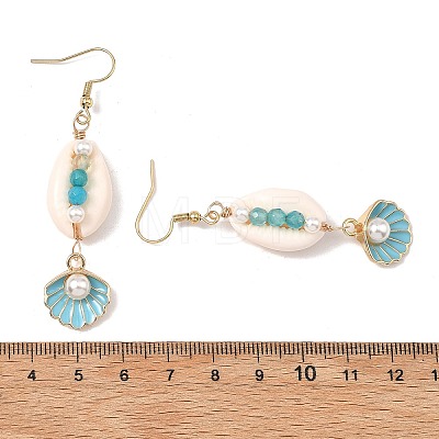 Natural Agate & Cultured Freshwater Pearl & Cowrie Shell Beads Dangle Earrings EJEW-JE07200-1