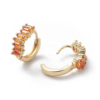 Orange Cubic Zirconia Rectangle Hoop Earrings EJEW-L261-007G-1