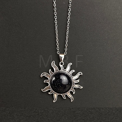 Synthetic Blue Goldstone Sun Pendant Alloy Chain Vintage Necklaces WB3716-6-1