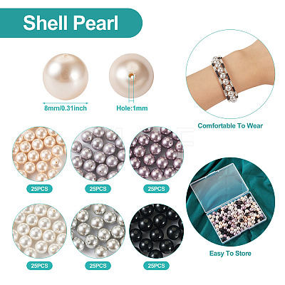 150Pcs 6 Colors Shell Pearl Beads Sets BSHE-TA00020-07-1