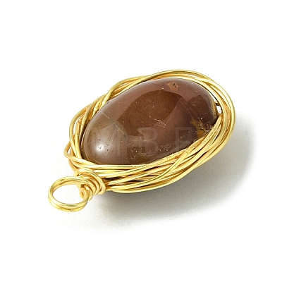 Natural Mookaite Copper Wire Wrapped Pendants PALLOY-JF02500-01-1