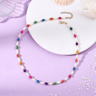 Dyed Round Natural Freshwater Shell & Rice Natural White Shell Beaded Necklaces for Women NJEW-JN06255-1