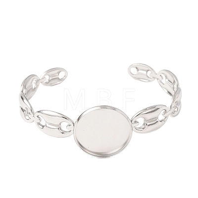 304 Stainless Steel Coffee Bean Chain Cuff Bracelet Blanks with Flat Round Bezel Settings SA-CBA4160-02C-P-1