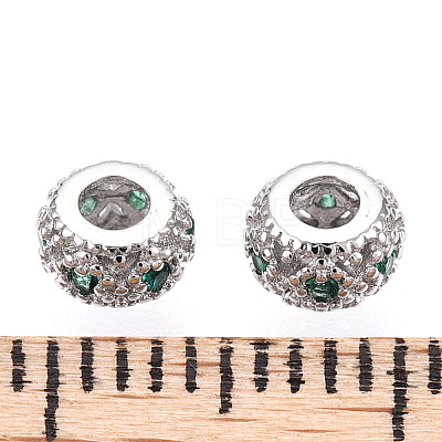 Rhodium Plated 925 Sterling Silver Pave Green Cubic Zirconia Spacer Beads STER-T007-14P-1
