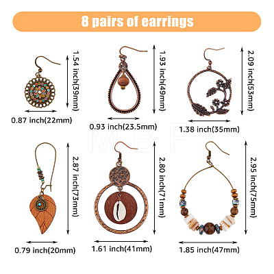 FIBLOOM 6 Pairs 6 Style Flower & Ring & Teardrop & Leaf Alloy Dangle Earrings Sets with Enamel EJEW-FI0001-62-1