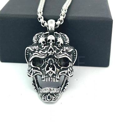 Punk Retro 304 Stainless Steel Skull Pendant Necklaces for Men LS-CH2571-1