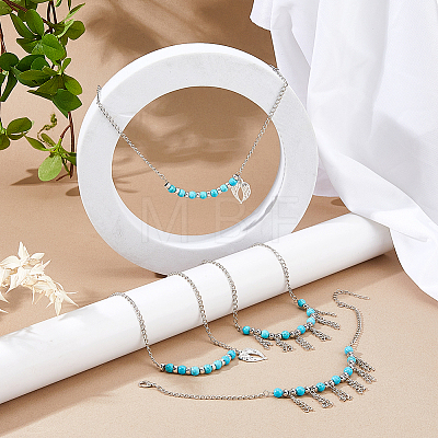 4Pcs 2 Styles Heart Wing Zinc Alloy Charm with Synthetic Turquoise Beads Boot Strap Chains BJEW-FH00002-1