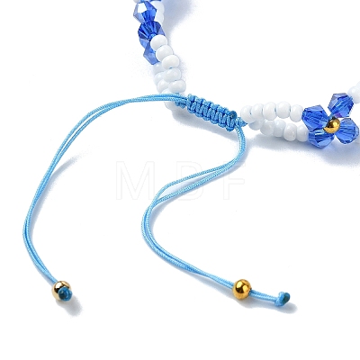 Woven Glass Flower Adjustable Braided Bead Bracelets for Women BJEW-MZ00100-04-1