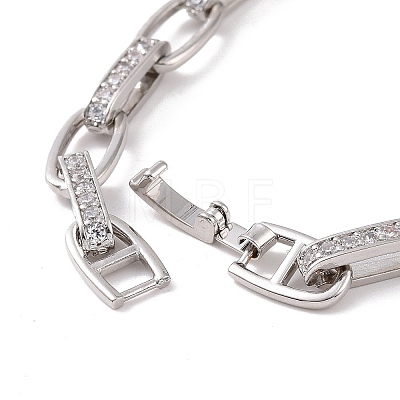 Clear Cubic Zirconia Oval Link Chain Bracelet BJEW-E015-01P-1