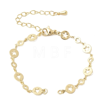 Brass Disc with Hollow Star Link Chain Bracelet Making MAK-K024-12G-1