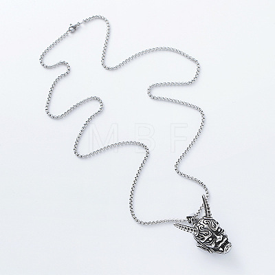 Punk Style 304 Stainless Steel Japanese Noh Mask Pendant Box Chain Necklaces for Men LS-MI4934-1
